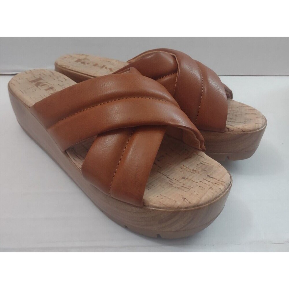 Kork-Ease Women's Tan Crisscross Platform Slide Sandals